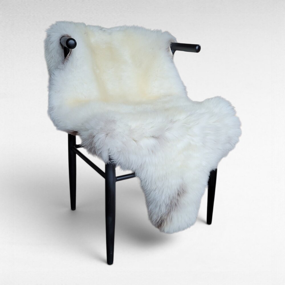 Genuine Sheepskin Rug Cozy Plush Wool Tan Flecks Natural Base 48" x 31"